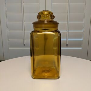 Vintage L.E. Smith Square Amber/Yellow Glass Canister